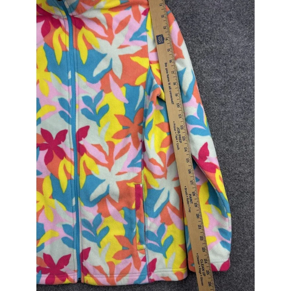 Lands' End Fleece Jacket Girls‎ Small 6-8 Multicolor Floral Full Zip Youth Warm
